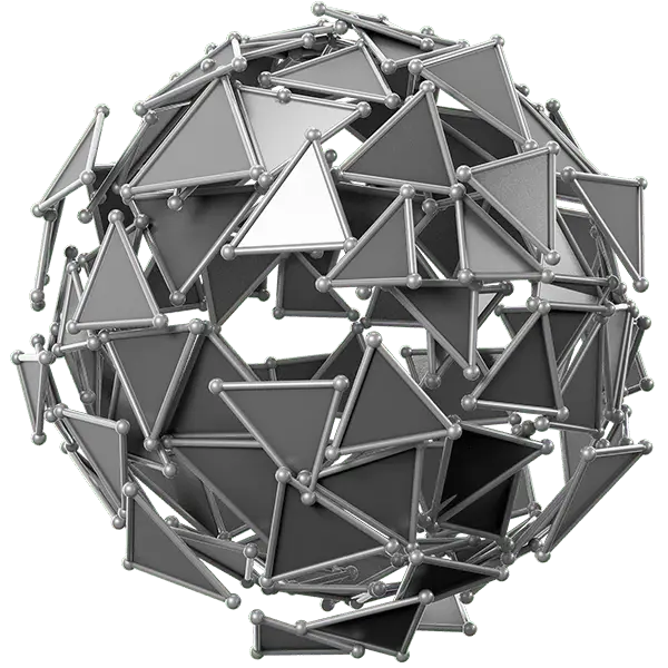 Abstract 3D sphere made of connected triangles—symbol of Deepwraite’s modular knowledge architecture